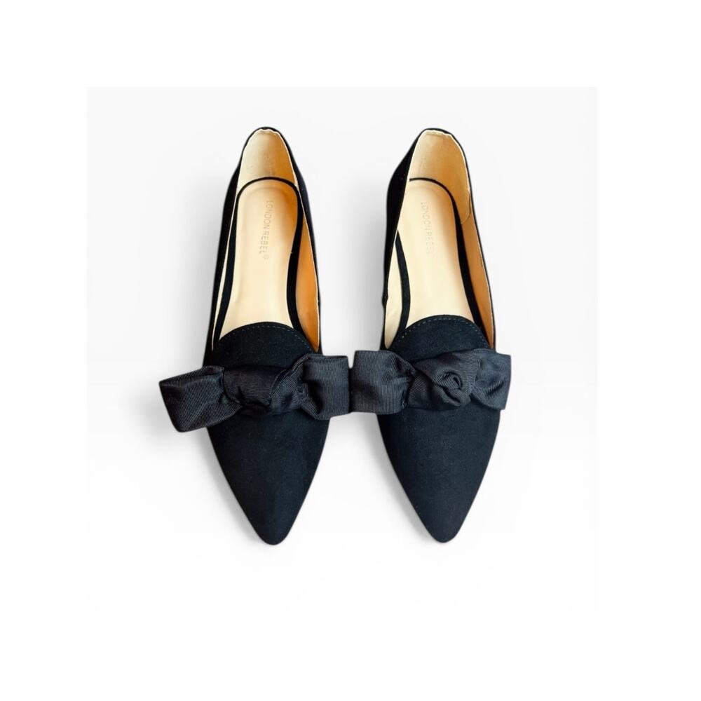 London Rebel Florence Black Pointed Bow Ballet Flats Size 6 NWOB - Picture 2 of 9